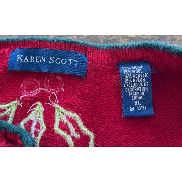 KarenScott Womens XL Red Embroidery Christmas Theme Wool Blend Party/Holiday - Picture 6 of 11